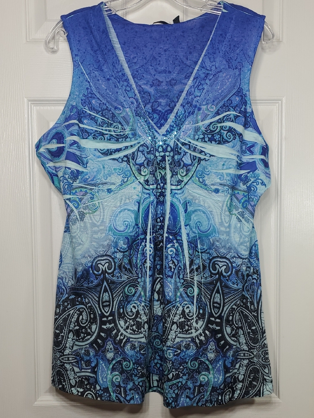 Apt. 9 Blue Teal Purple Embellished Sleeveless V-Neck Tank Top